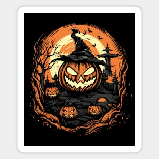 Scary Pumpkin Ghost on Halloween Magnet